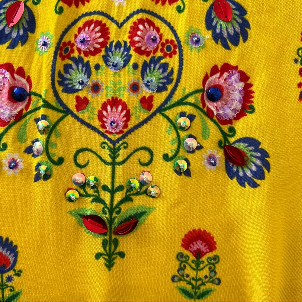 Biba Manish Arora Yellow Kurta Dress Sequined Floral Design Diwali Weddi… - Picture 8 of 11
